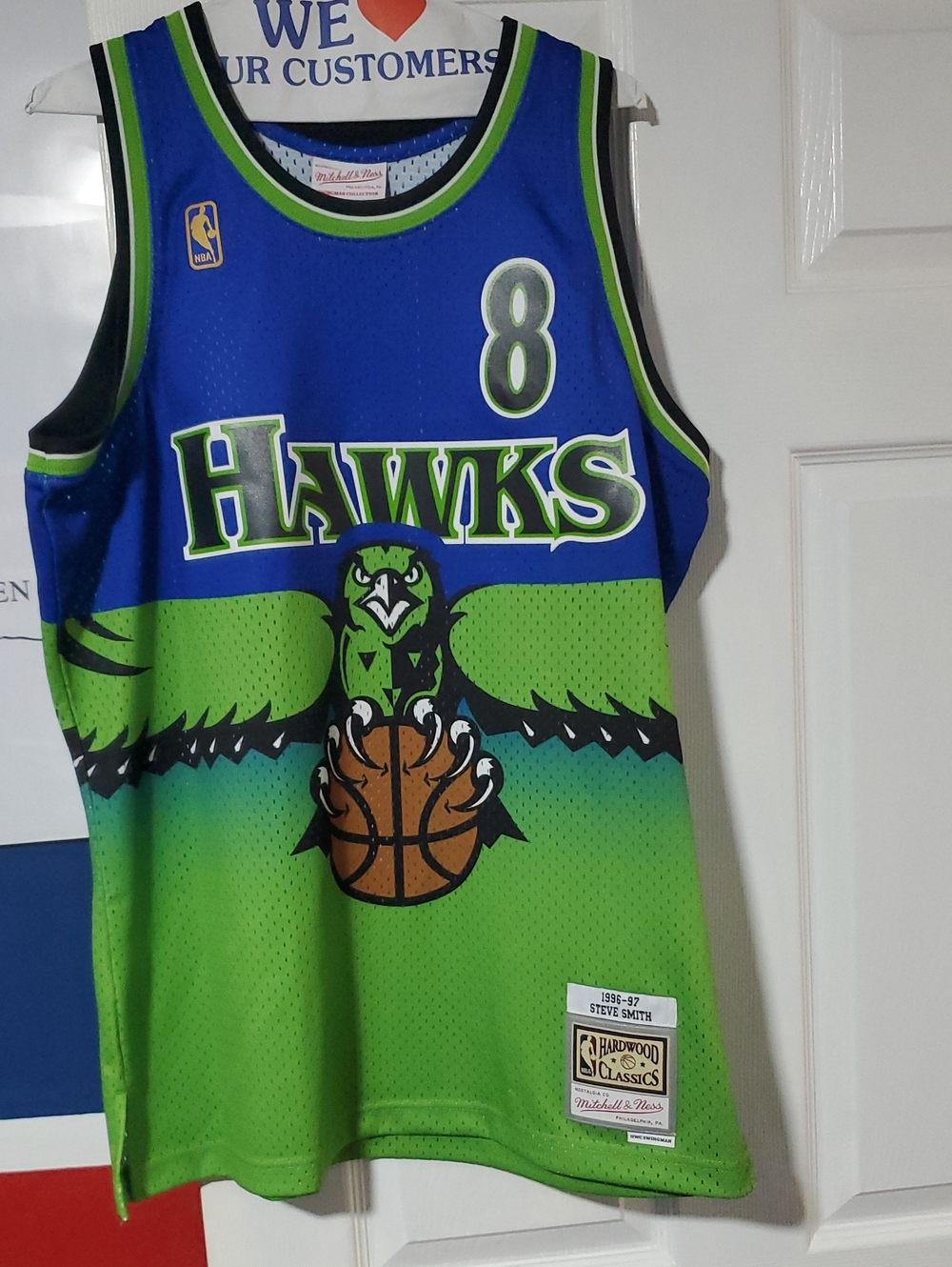 Mitchell & Ness Mens Hawks #8 Steve Smith Retro Jersey - Blue & Green Sz L